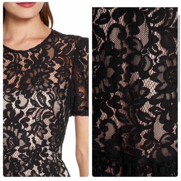 New With Tags - Eliza J Black Lace A-Line Dress with Puff Sleeves - Picture 2 of 11